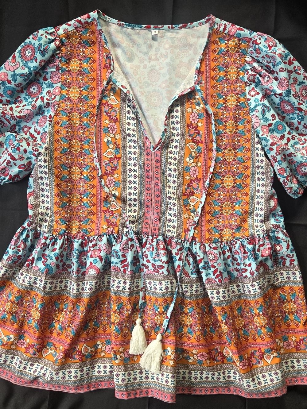 Boho Patchwork  Floral Peasant Festival Fairy Top Flowy Gypsy Indie Size Medium